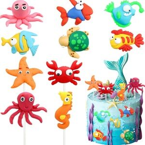 10 Pieces Under the Sea cake toppers.  New still in wrapping.